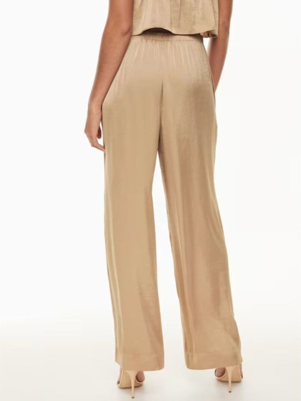 Aritzia Wilfred SET Toccata Satin Pant & Beso Satin Shirt Gold Camel Medium - Picture 6 of 10